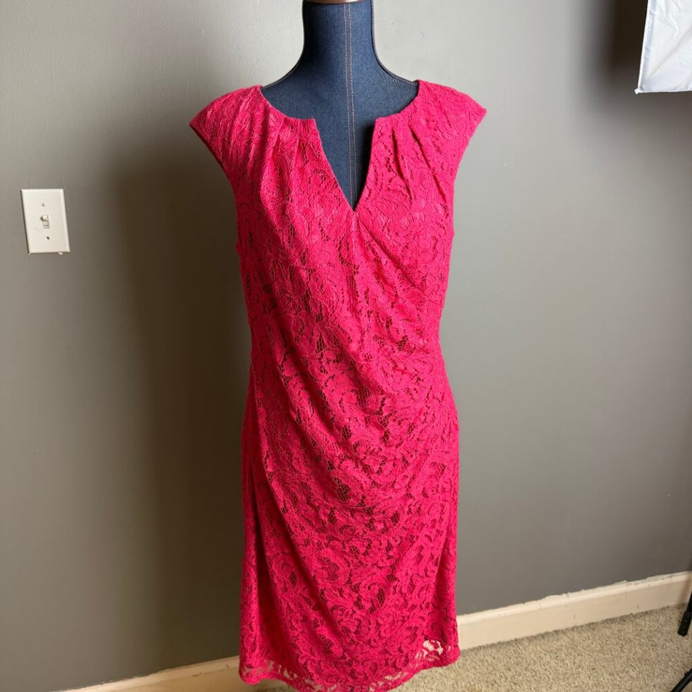 Red Sheath Lace, with pleated draped Size 12